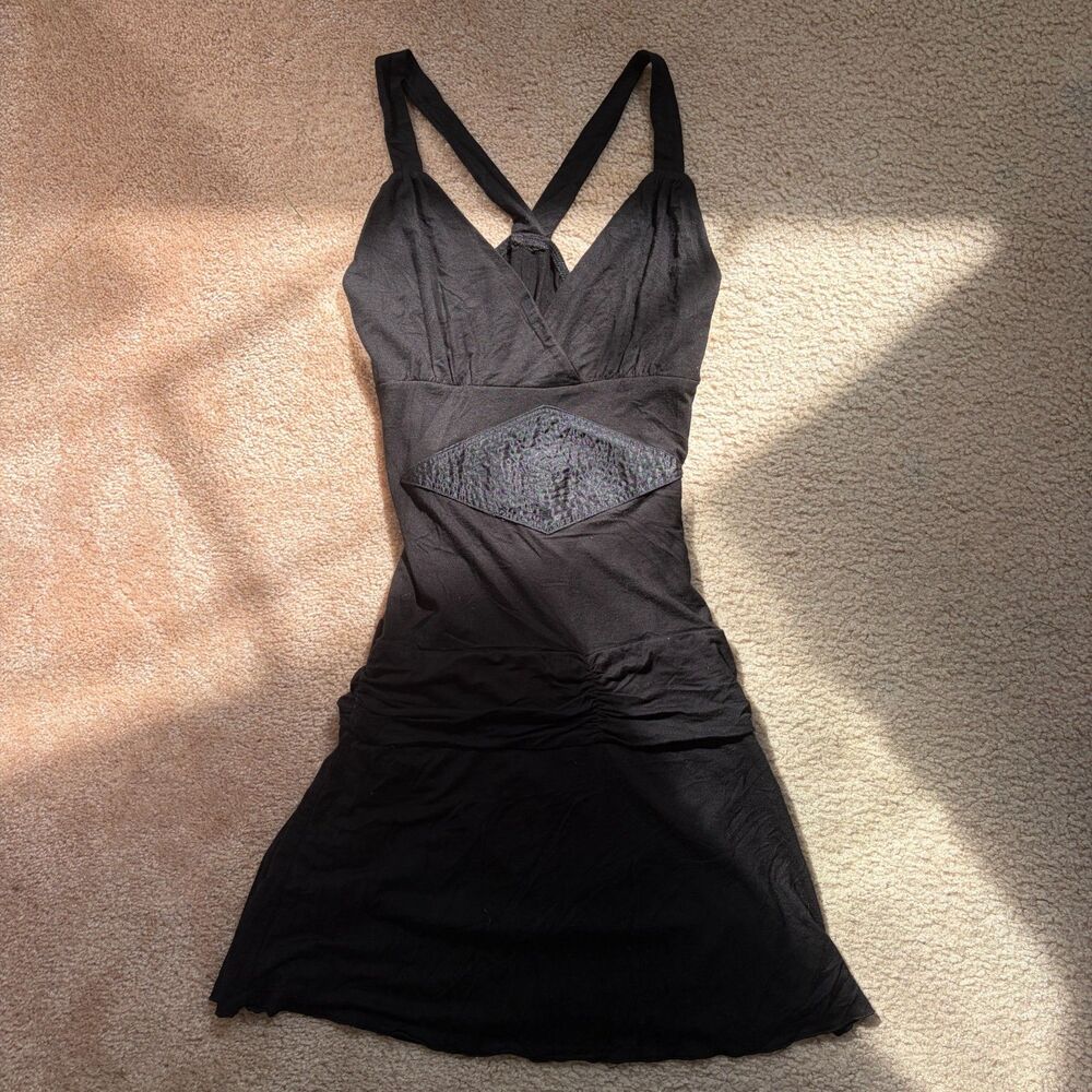 y2k gothic western black cross strap mini dress diamond cutout